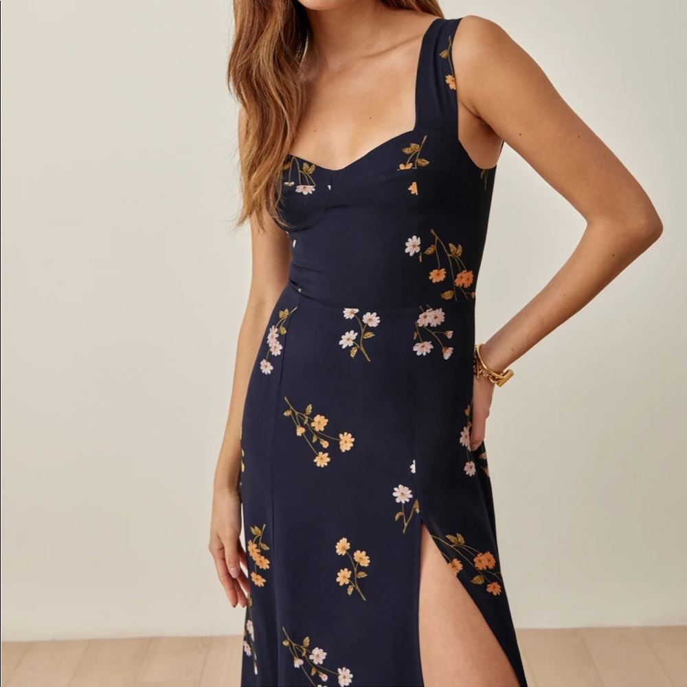 Reformation Midnight Blue Floral Midi Dress - Picture 4 of 6